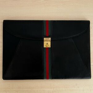 Rare Gucci Sherry Line Laptop Document Envelope Clutch Black 1970-80